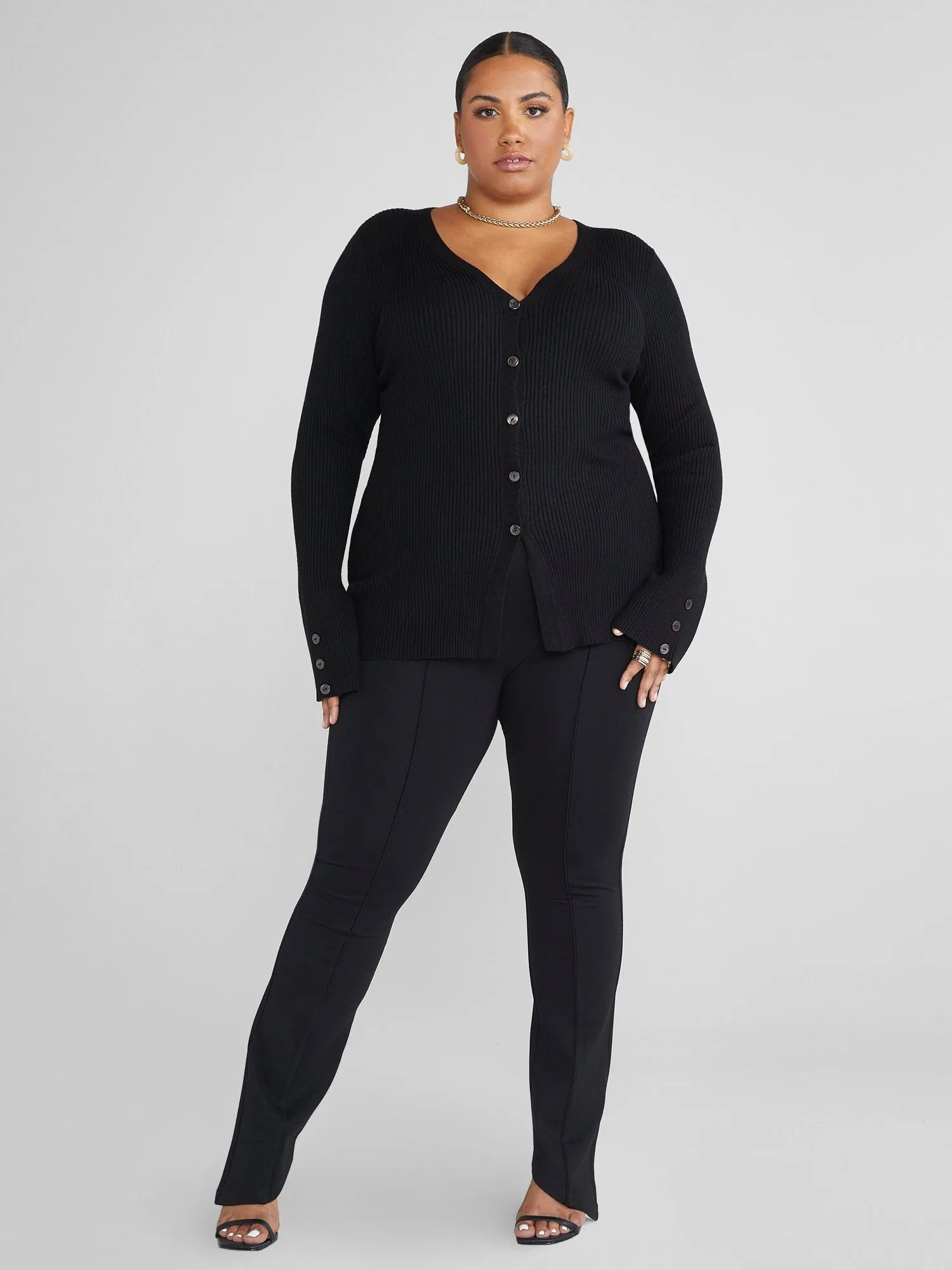 Reena Button-Down Ribbed Knit Cardigan