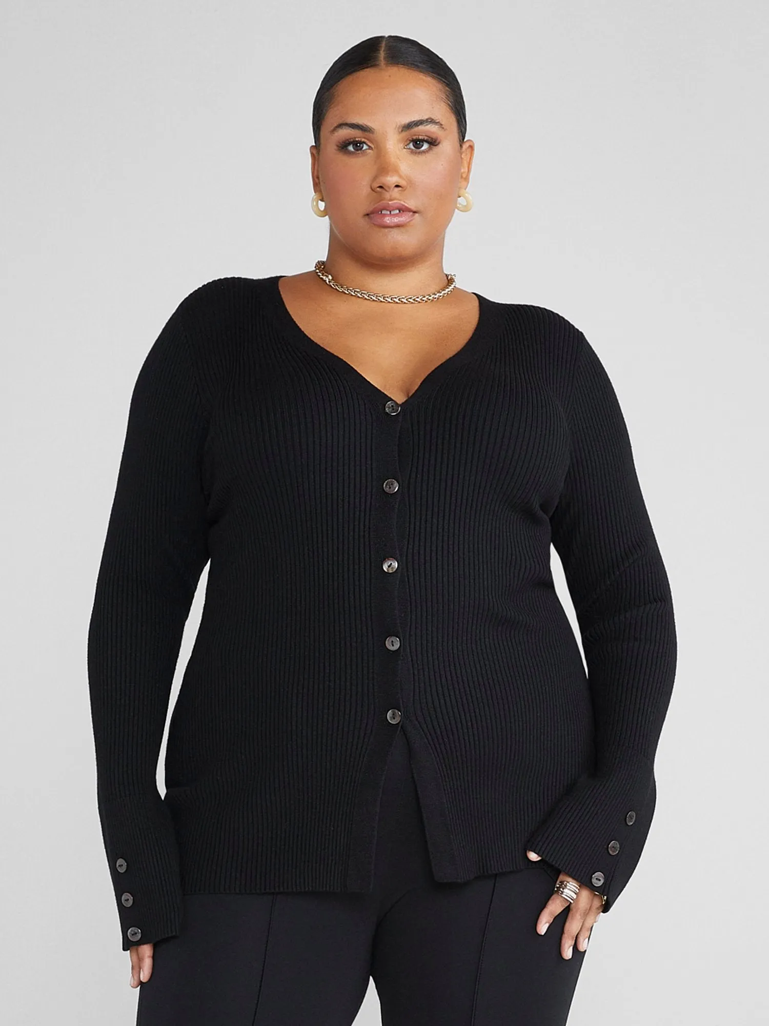 Reena Button-Down Ribbed Knit Cardigan