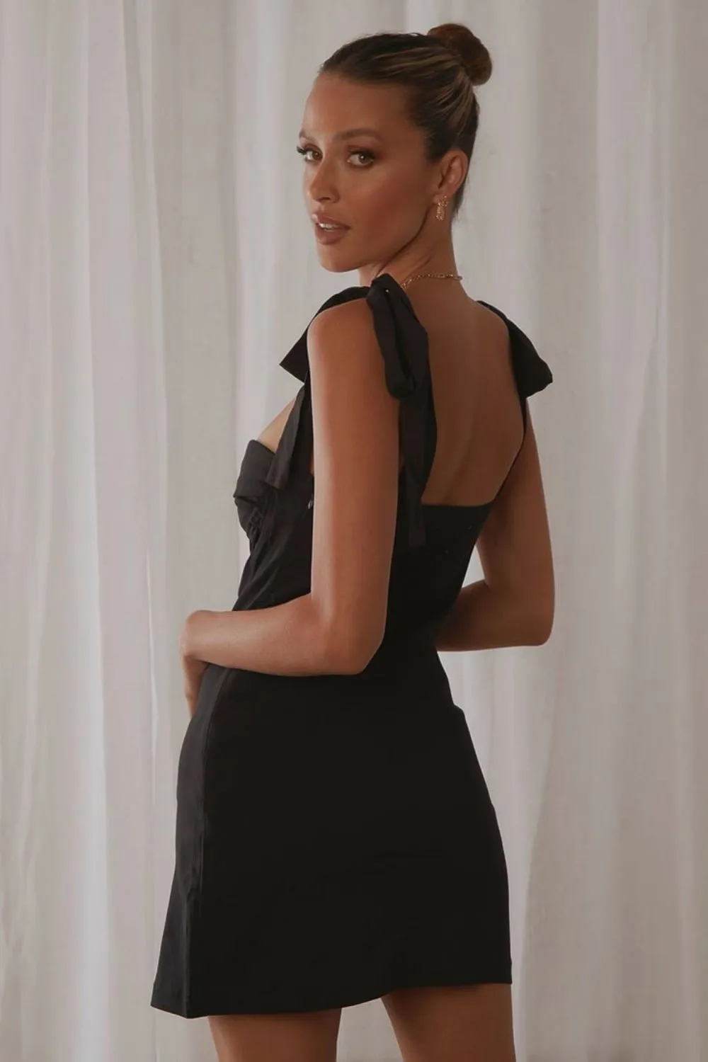 Ribbon Tie Strap Dress Black