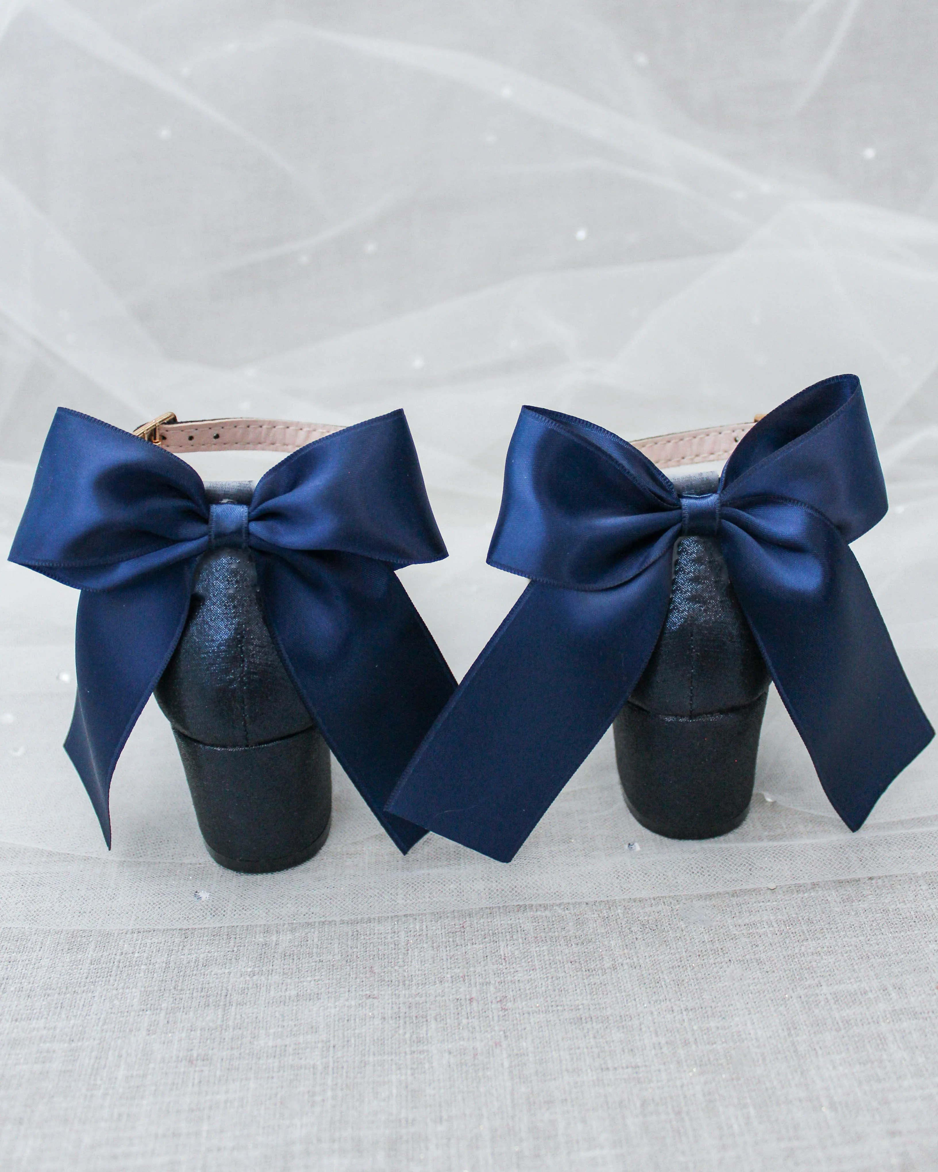 Rock Glitter Block Heel for Girls with Satin Back Bow