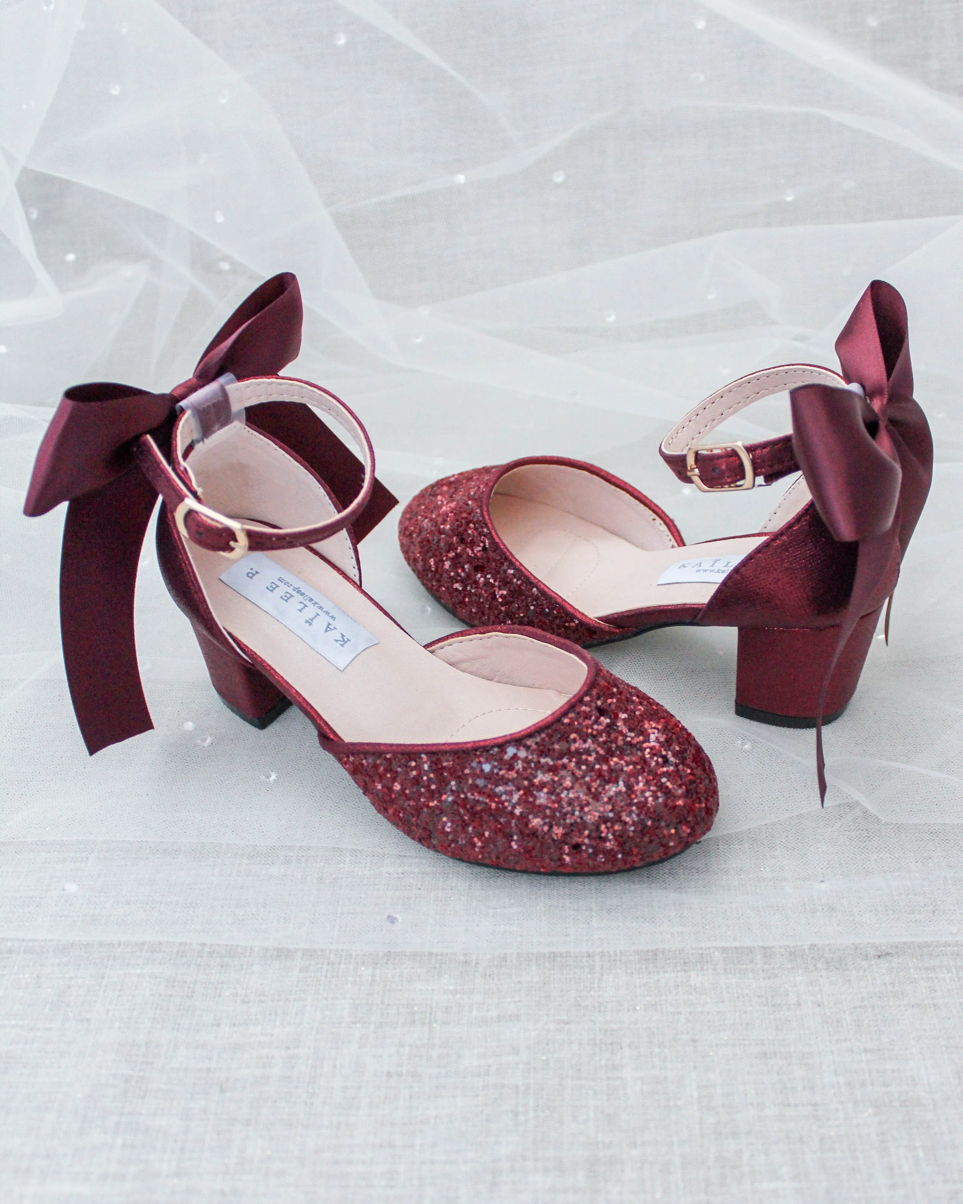Rock Glitter Block Heel for Girls with Satin Back Bow