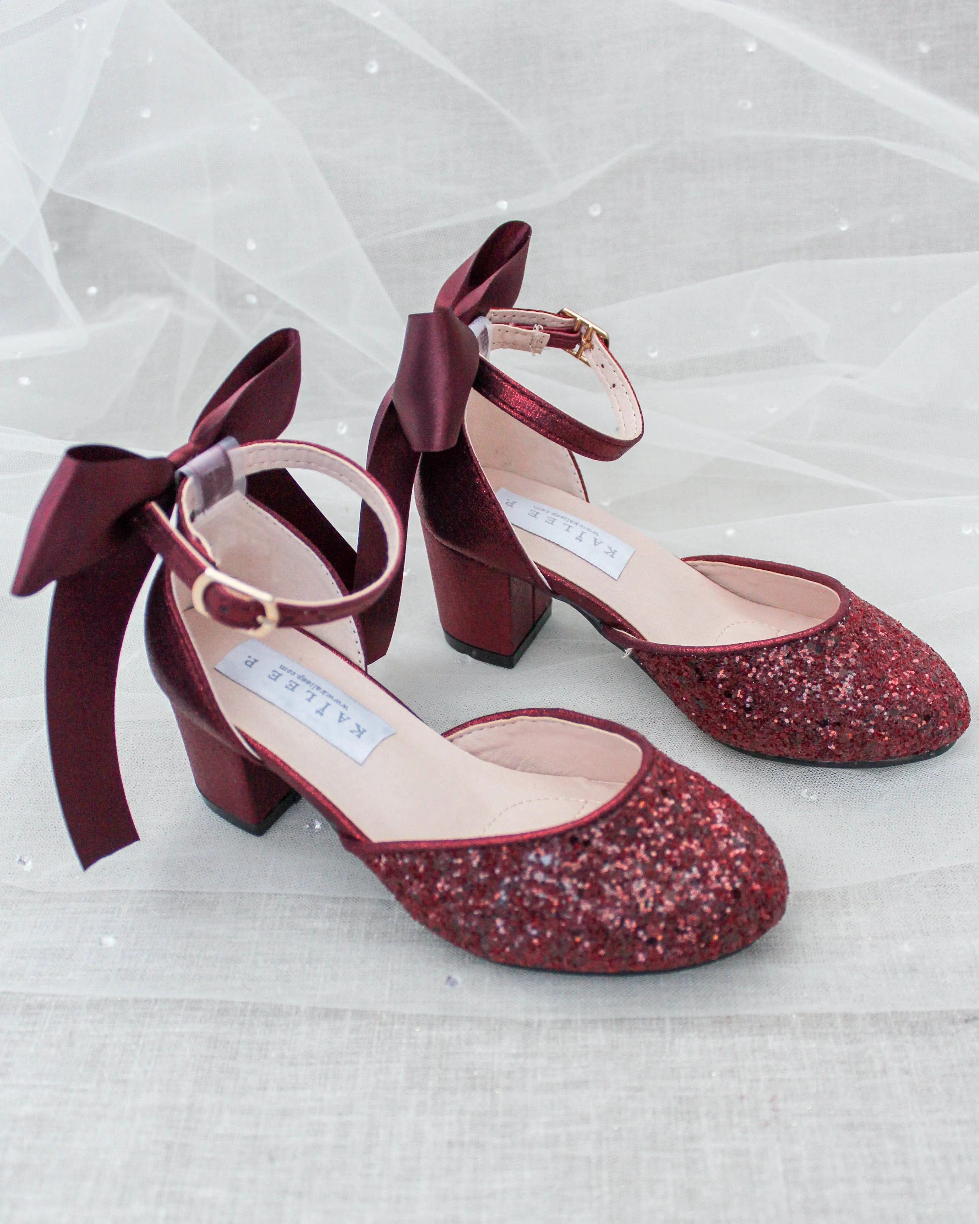 Rock Glitter Block Heel for Girls with Satin Back Bow