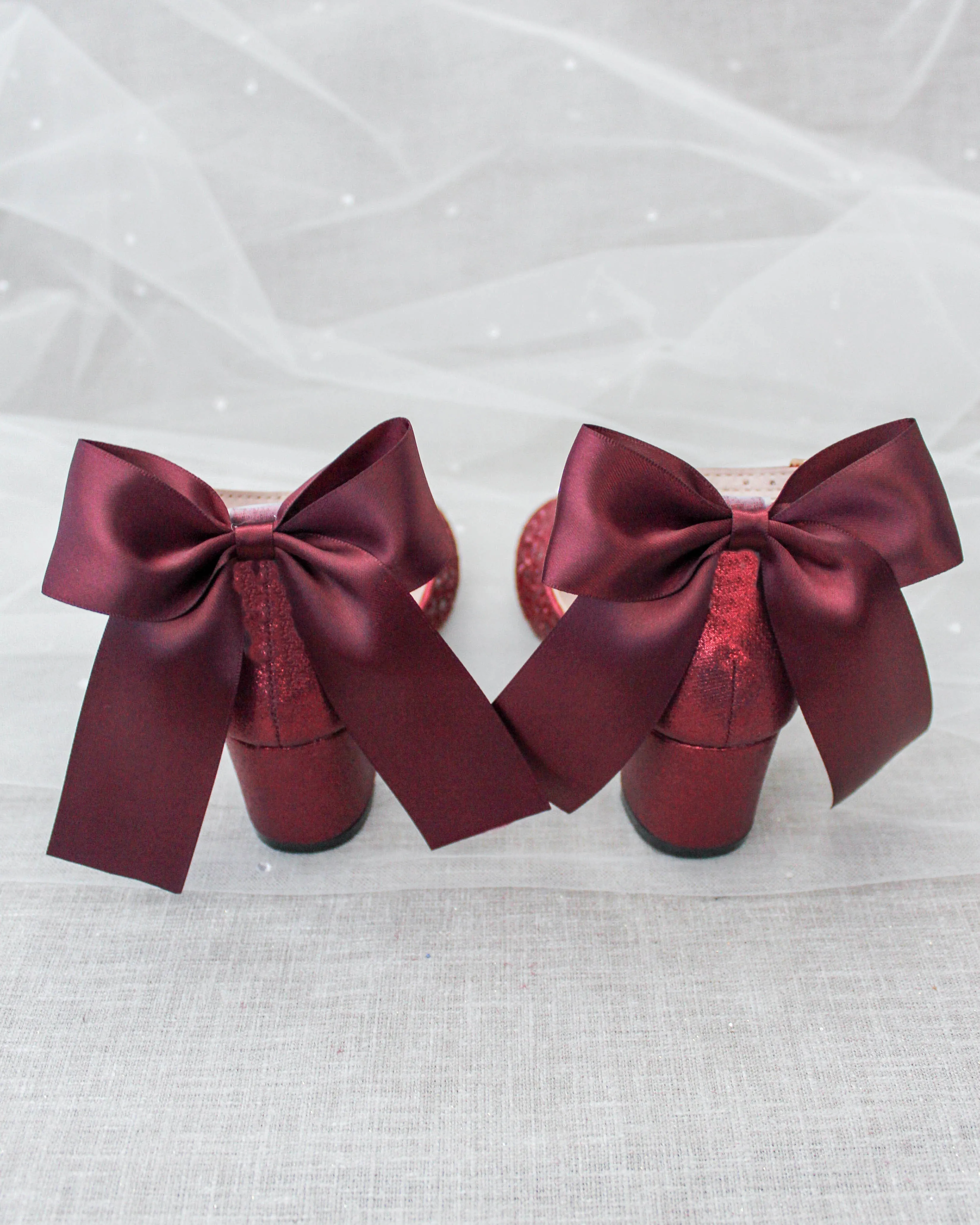 Rock Glitter Block Heel for Girls with Satin Back Bow