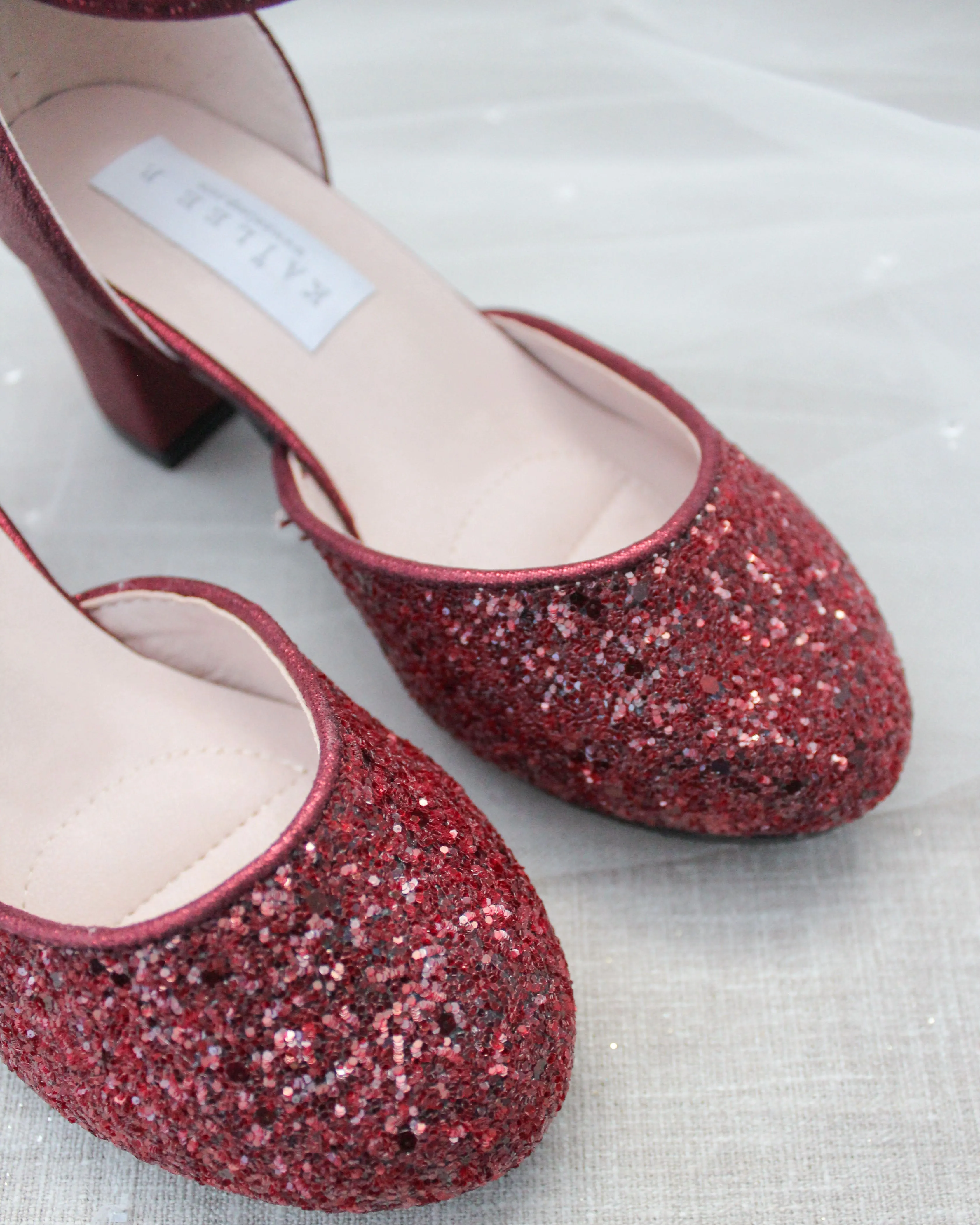Rock Glitter Block Heel for Girls with Satin Back Bow