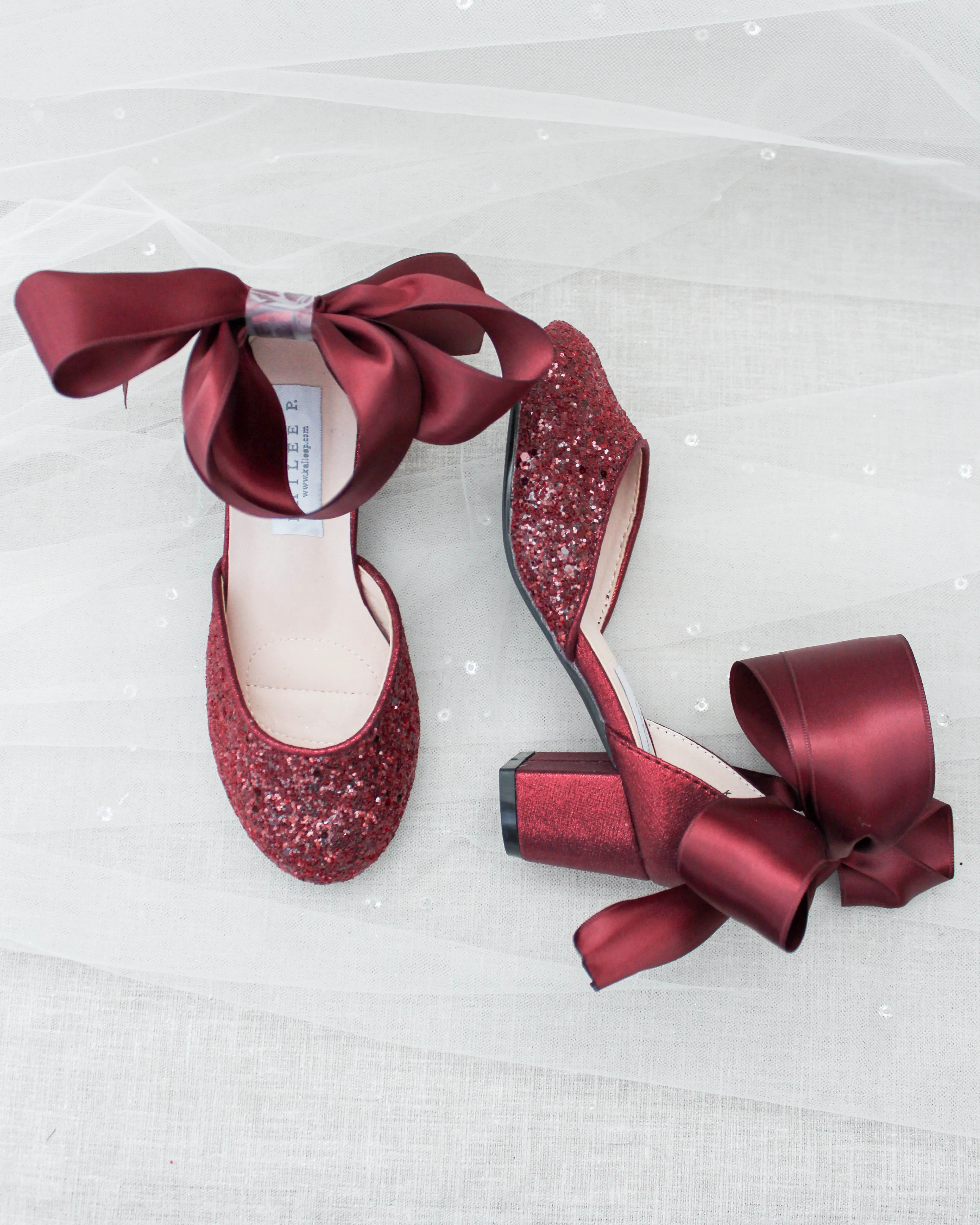 Rock Glitter Block Heel For Girls with Wrapped Satin Tie