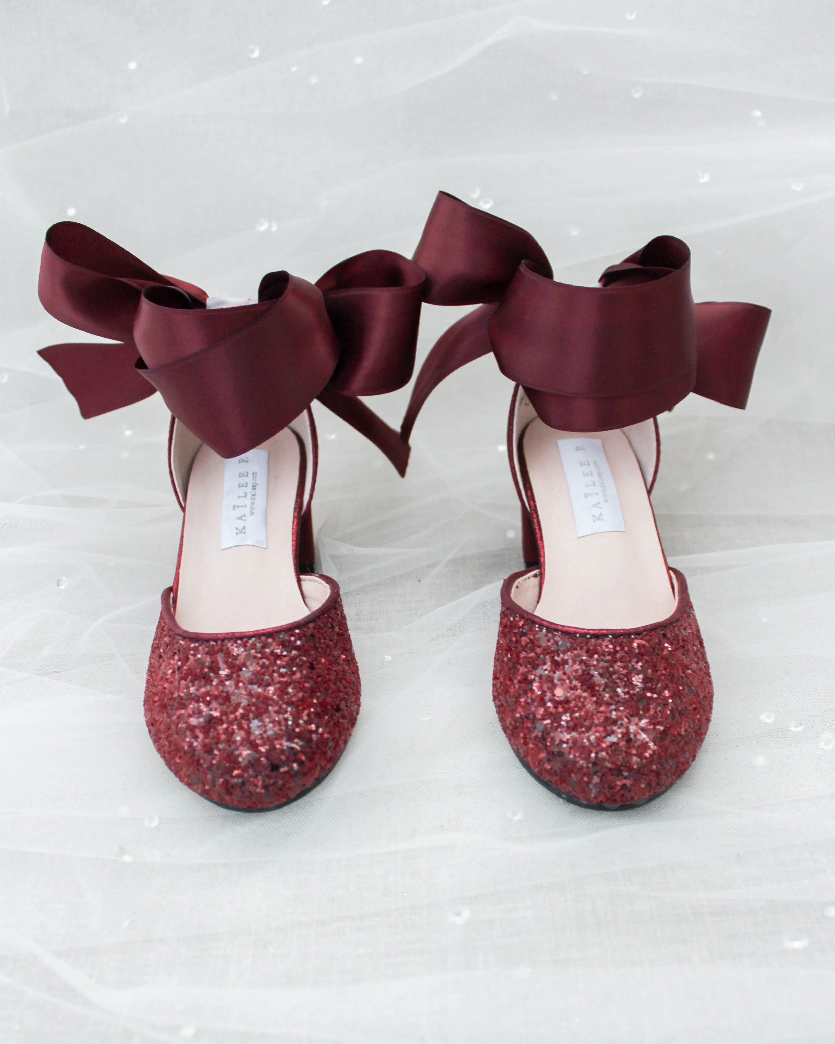 Rock Glitter Block Heel For Girls with Wrapped Satin Tie