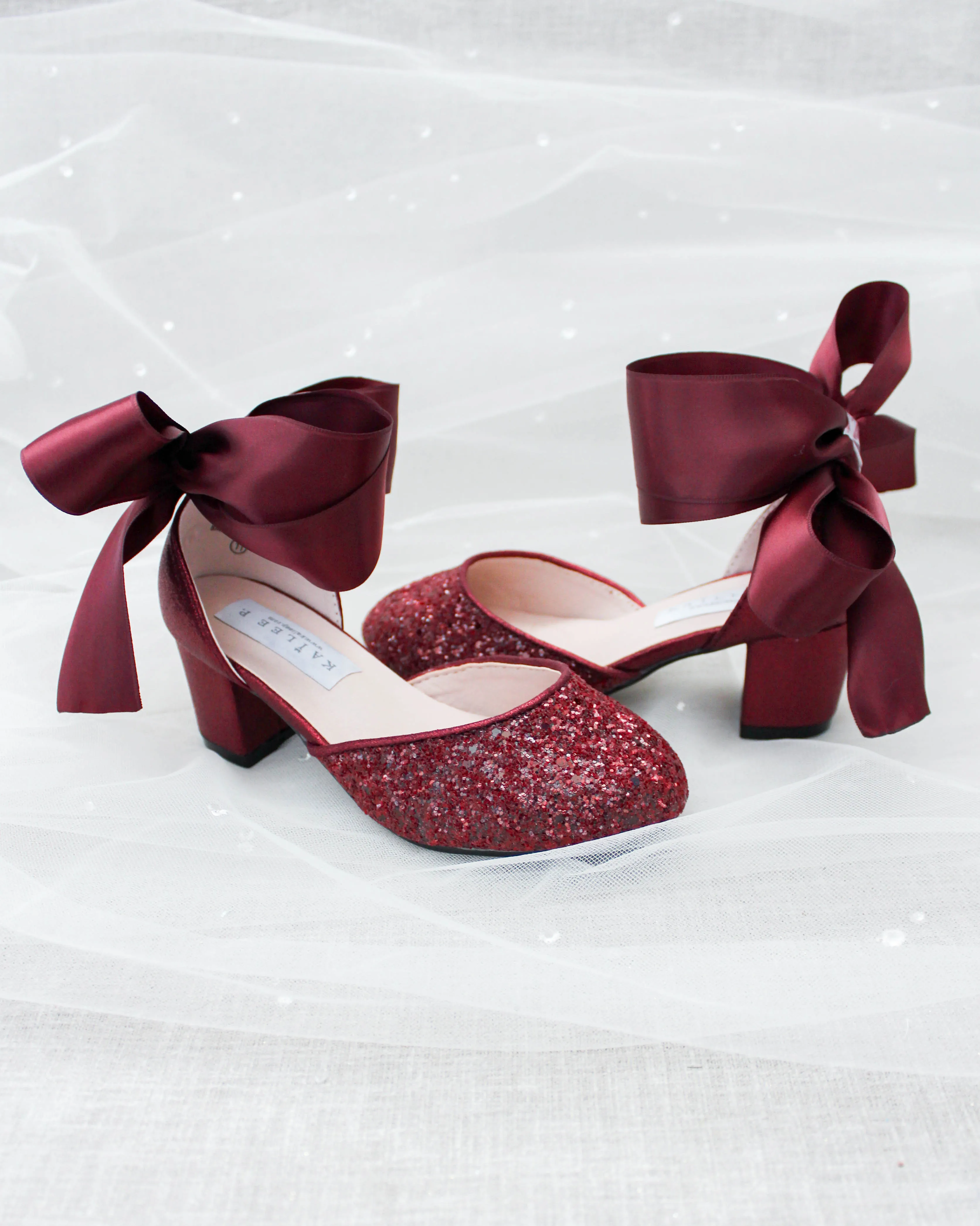 Rock Glitter Block Heel For Girls with Wrapped Satin Tie