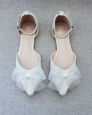 Rock Glitter Pointy Toe Flats with Organza Bow