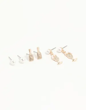 Rose Gold Pearl & Champagne Stud Earrings 3-Pack