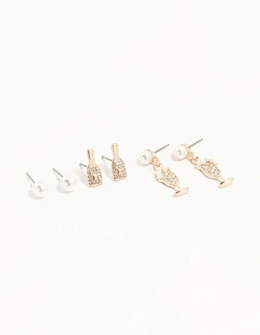 Rose Gold Pearl & Champagne Stud Earrings 3-Pack