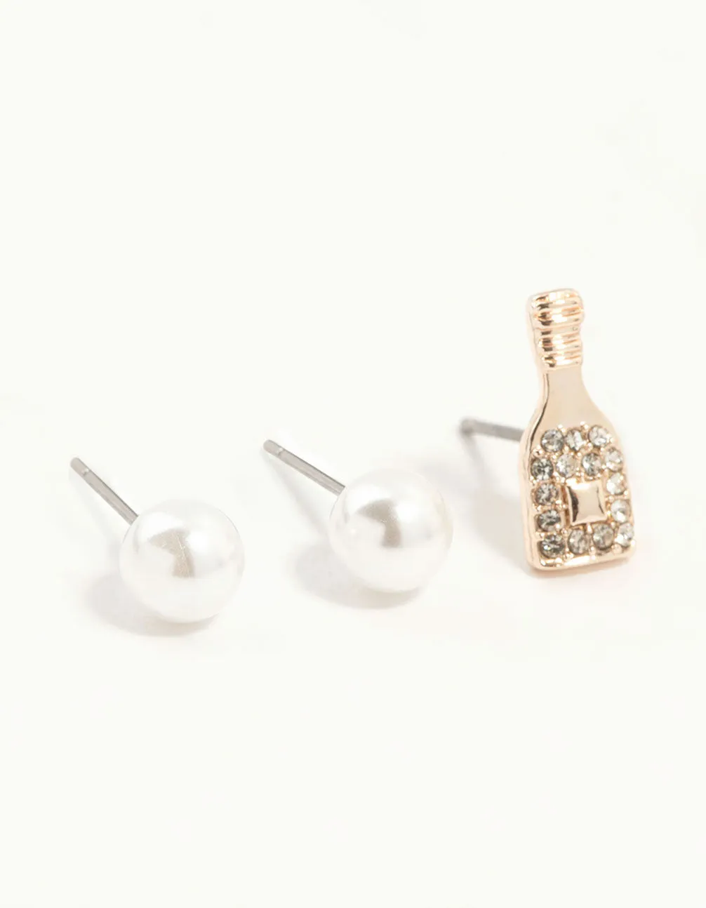 Rose Gold Pearl & Champagne Stud Earrings 3-Pack