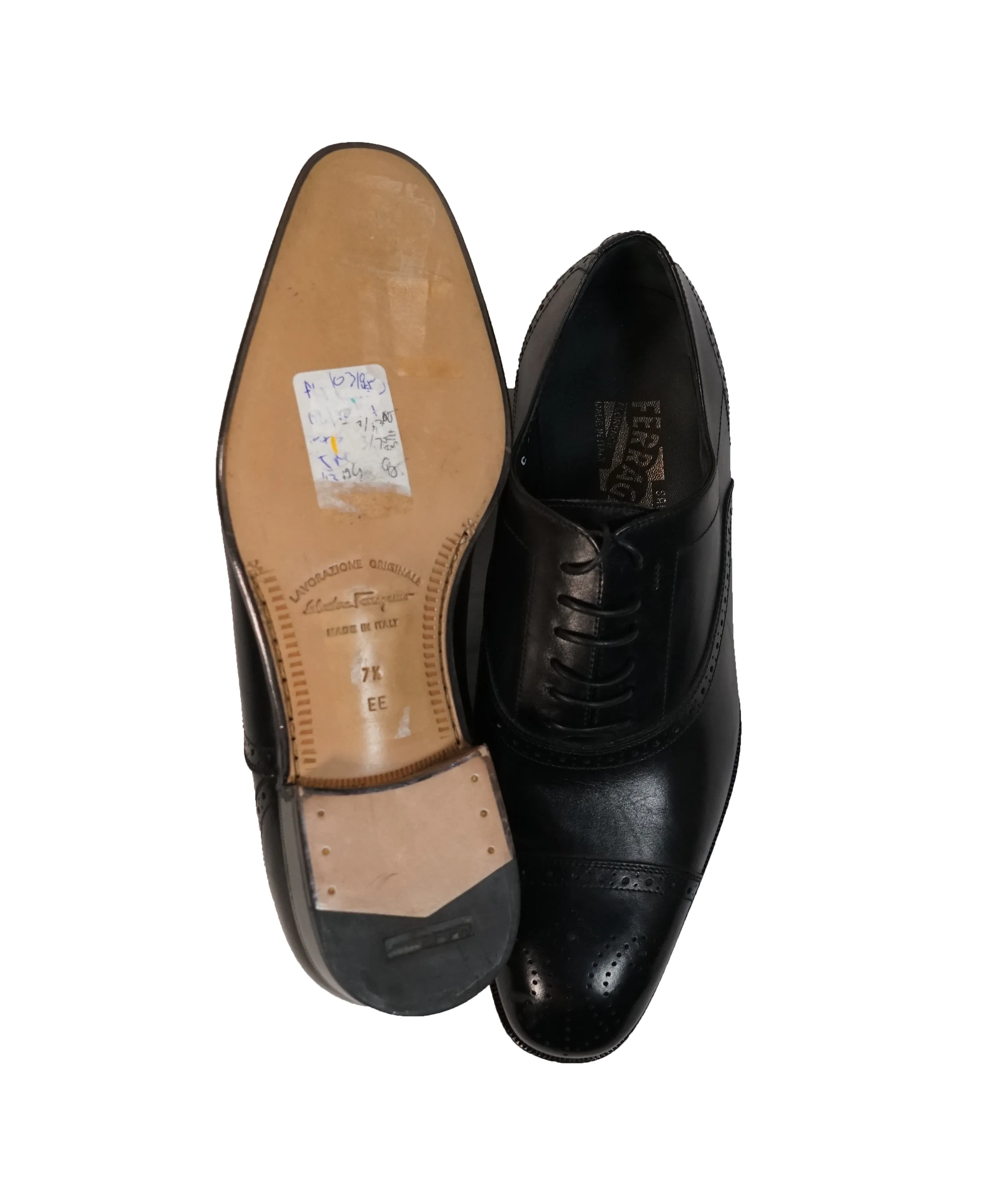 SALVATORE FERRAGAMO - “Caesy” Black Brogue Oxford Cap Toe- 7.5