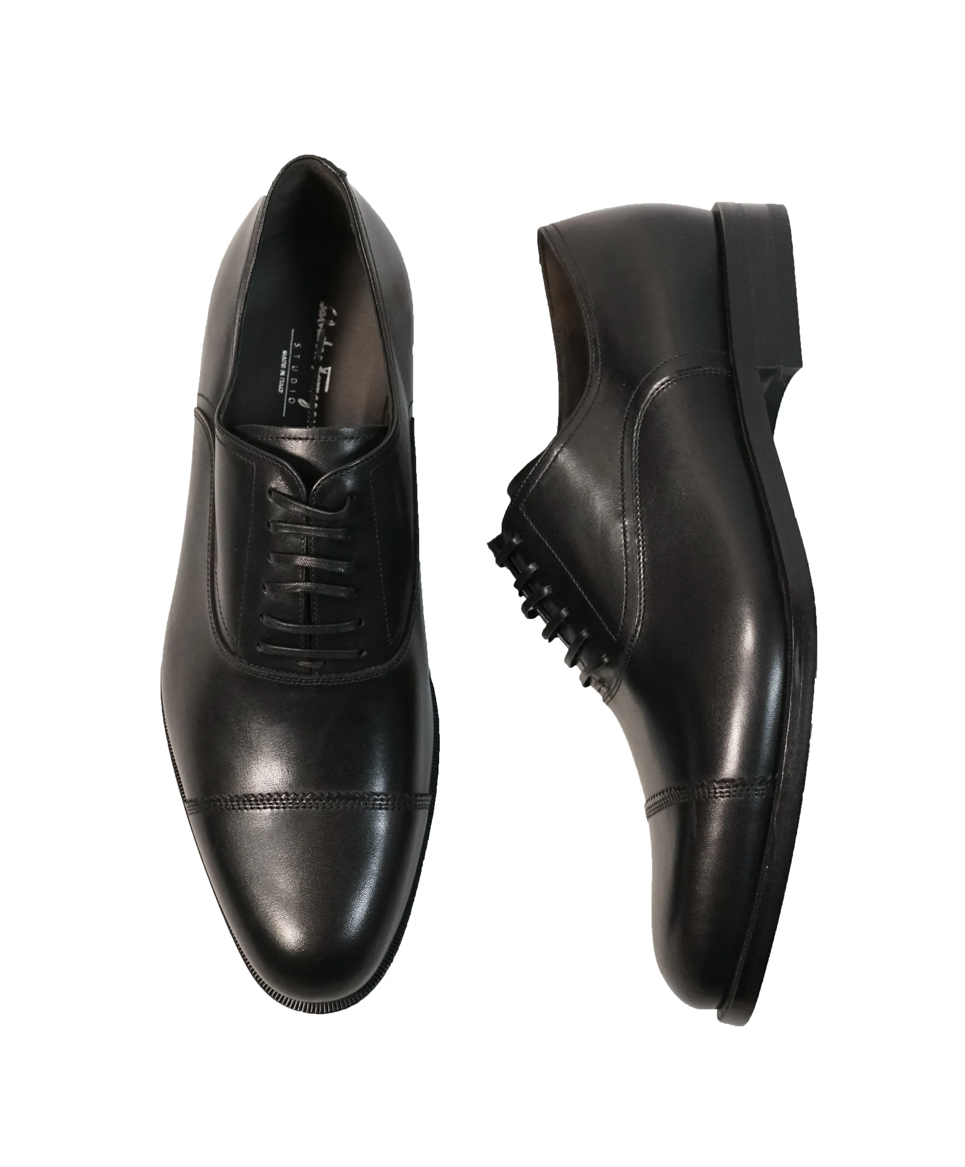 SALVATORE FERRAGAMO - “GURU” Black Cap-Toe Oxford - 9