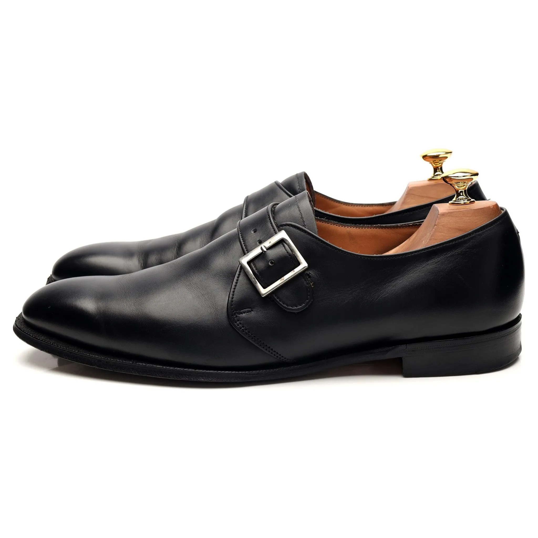 'Sandringham' Black Leather Monk Strap UK 10 F