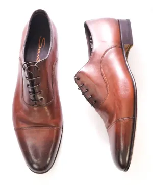 SANTONI - Antiqued Venetian Leather Oxfords Cap-toe Brown Patina - 11