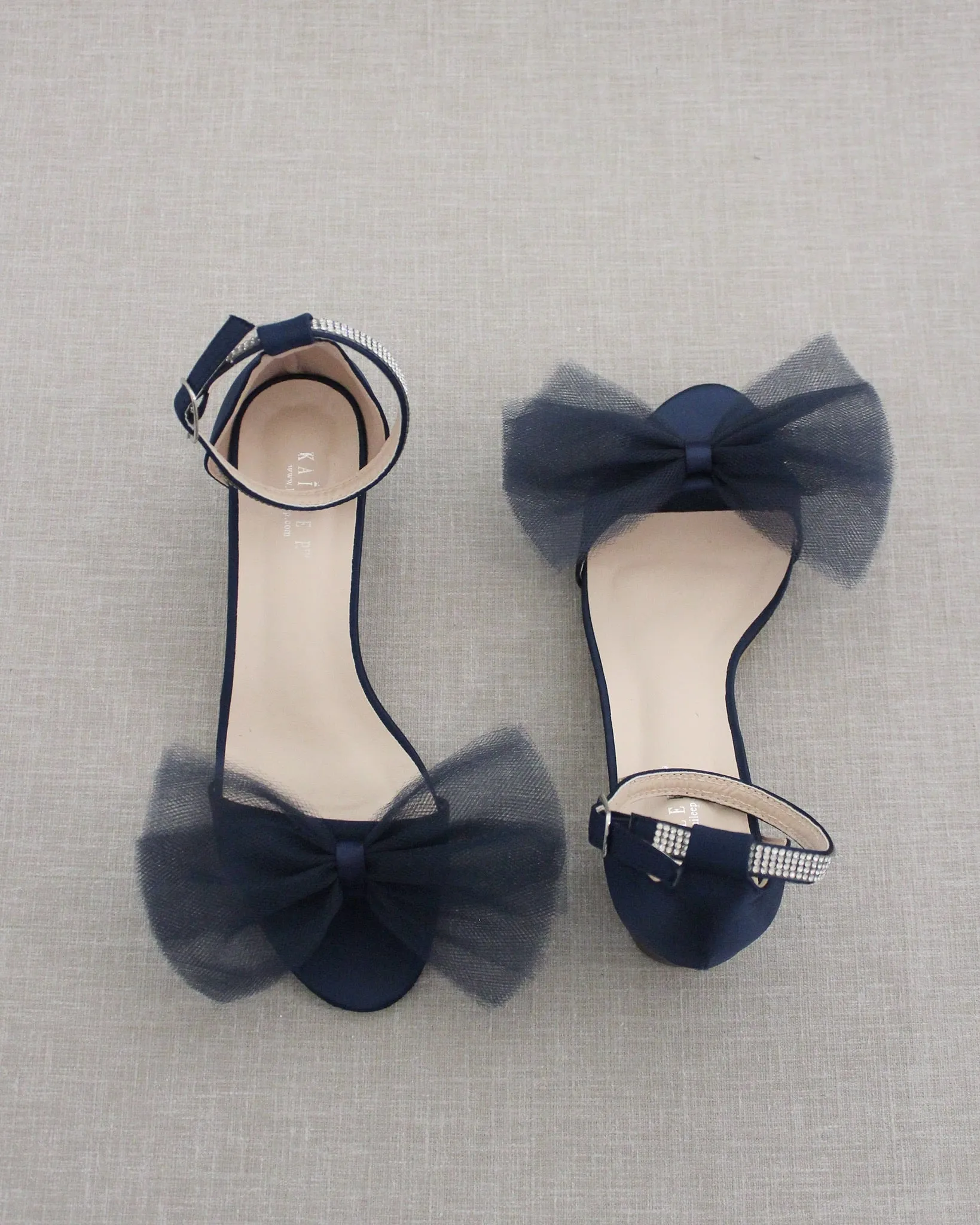 Satin Block Heel Sandal with Front Oversized Tulle Bow