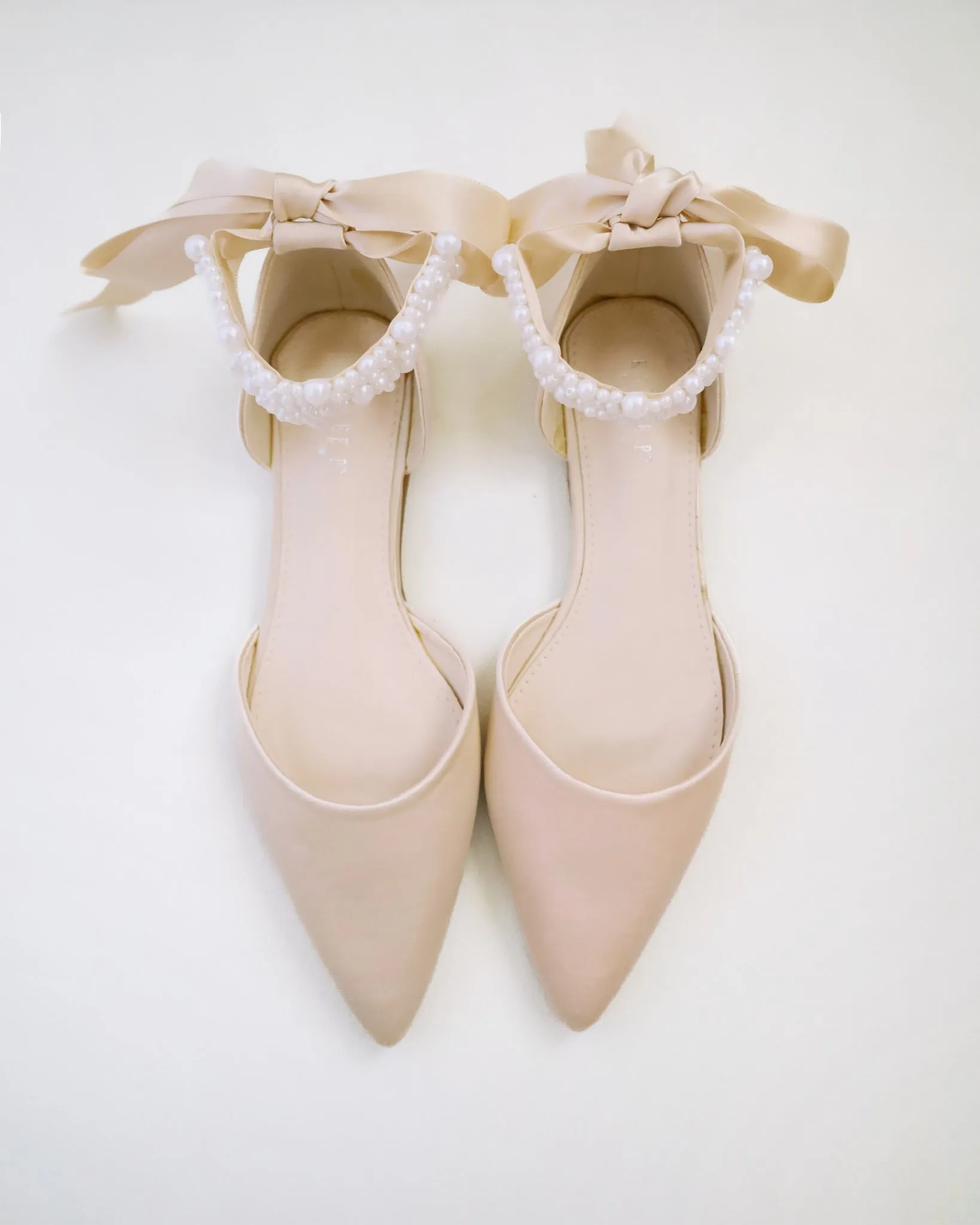 Satin Pointy Toe Evening Flats with Perla Ankle Strap