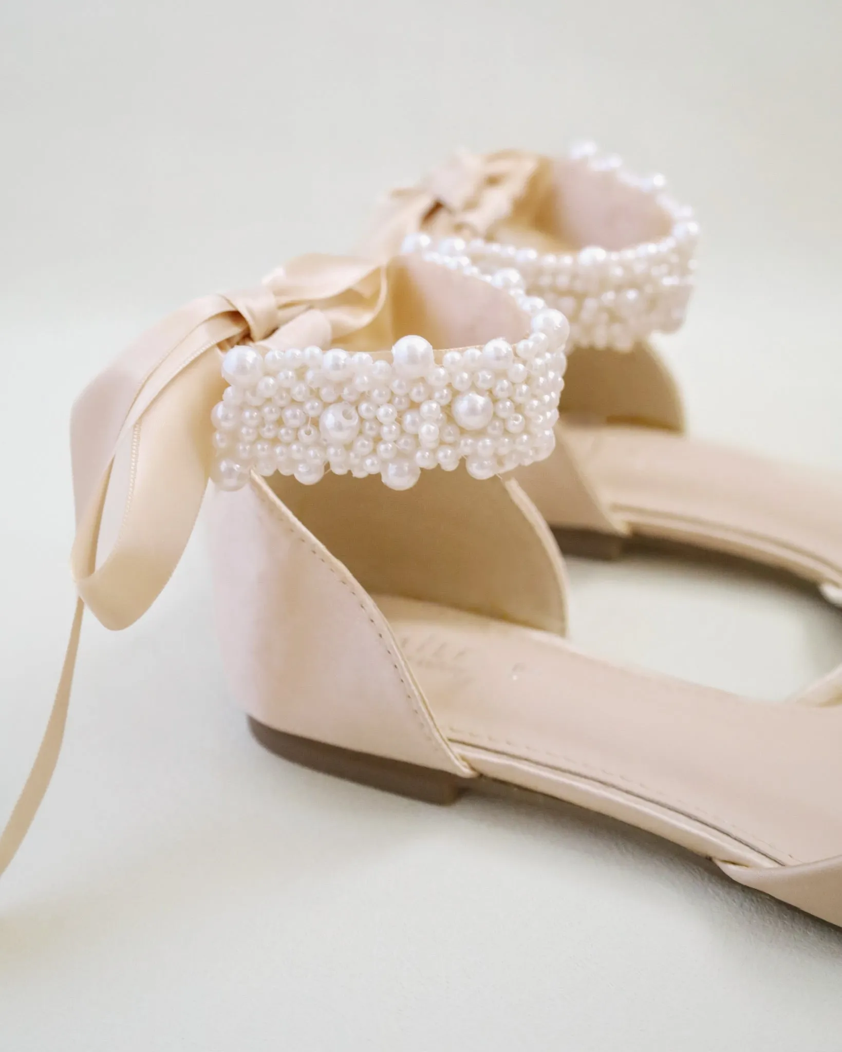 Satin Pointy Toe Evening Flats with Perla Ankle Strap