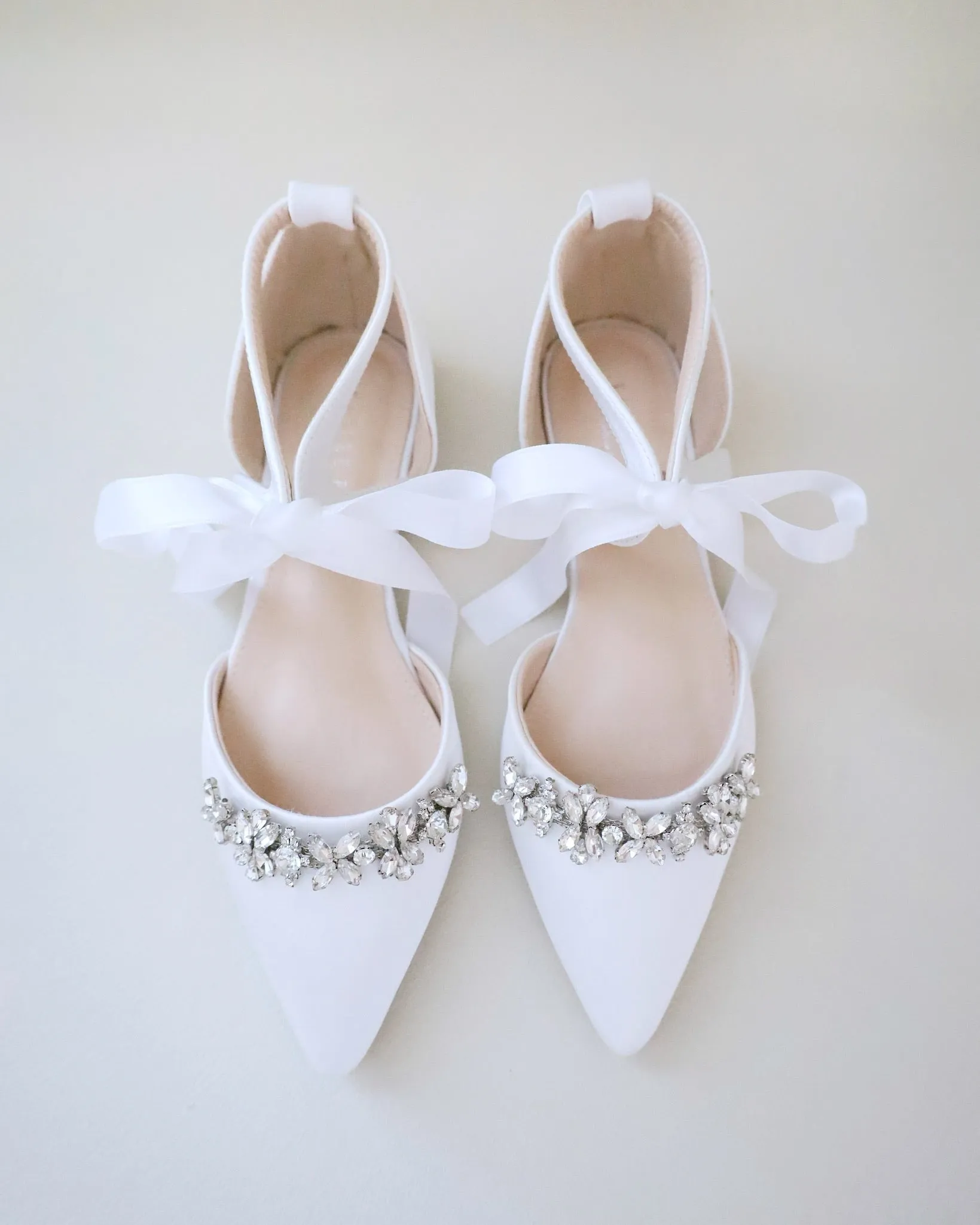 Satin Pointy Toe flats with Floral Rhinestones Embellishment