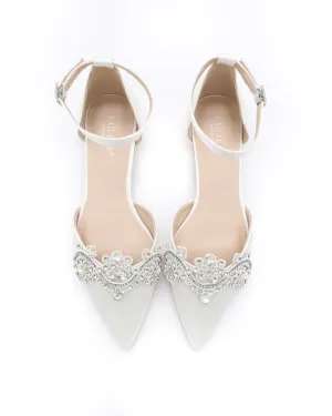 Satin Pointy Toe Flats with Rhinestones Applique Embellishments