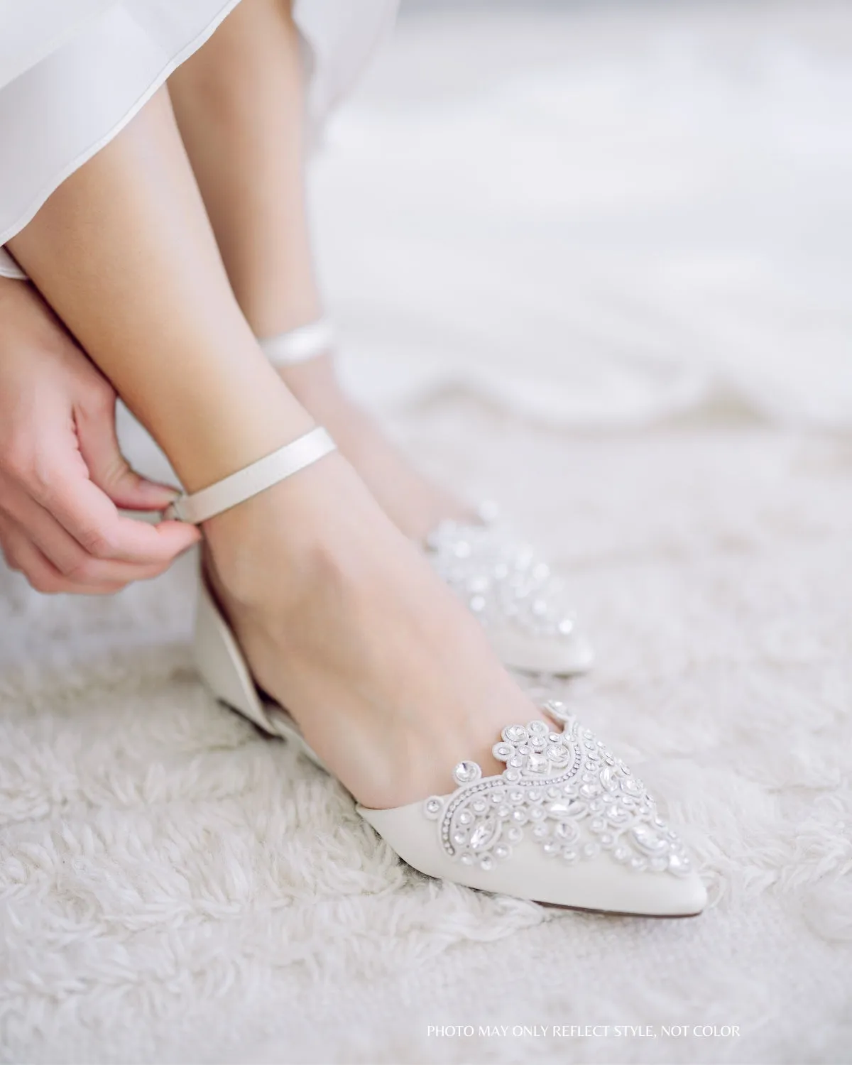 Satin Pointy Toe Flats with Rhinestones Applique Embellishments