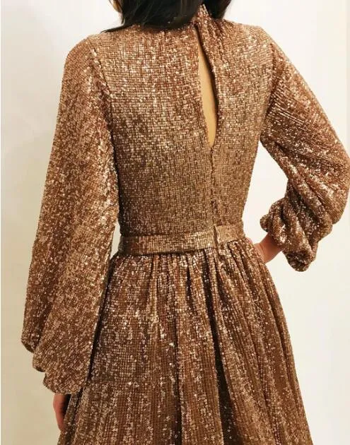 Sequin Sparkly Shinning Long Sleeves A-Line Cheap Modest Fashion Elegant Prom Dresses, Unique Party Dress, PD1178