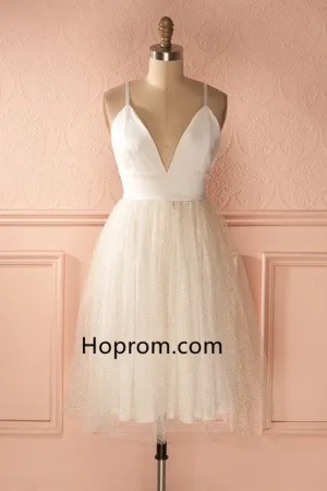 Sexy Chiffon Homecoming Dress, White Deep V Neck Homecoming Dress