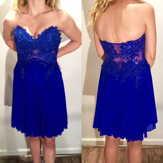 Sexy Chiffon V Neck Applique Short Homecoming Dress, Royal Blue Homecoming dress