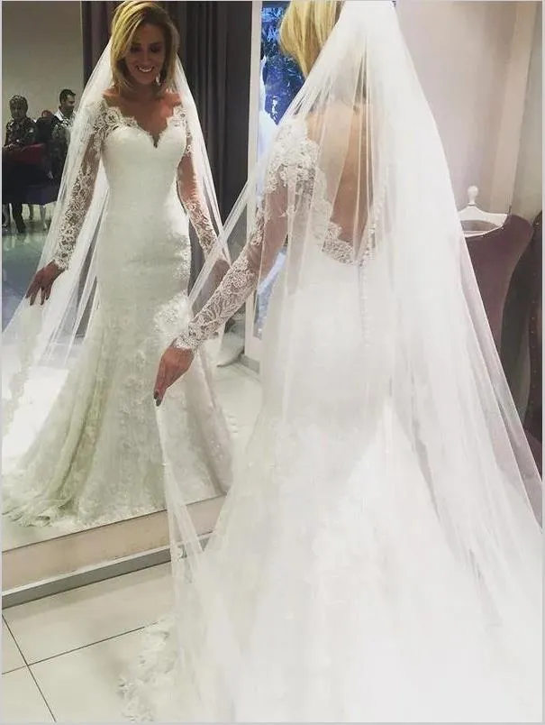 Sheath Lace V-neck Backless Wedding Dresses,Long Sleeves Train Wedding Dresses