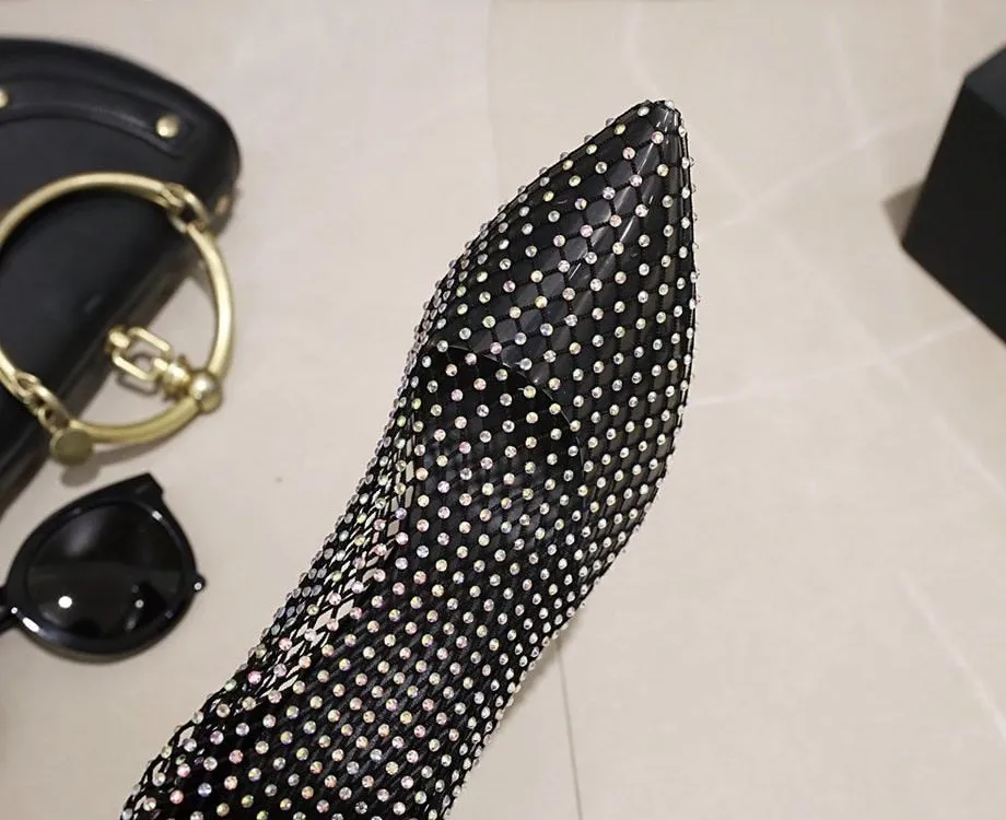 Shiny Mesh Stiletto Cut-Out Ankle Boots