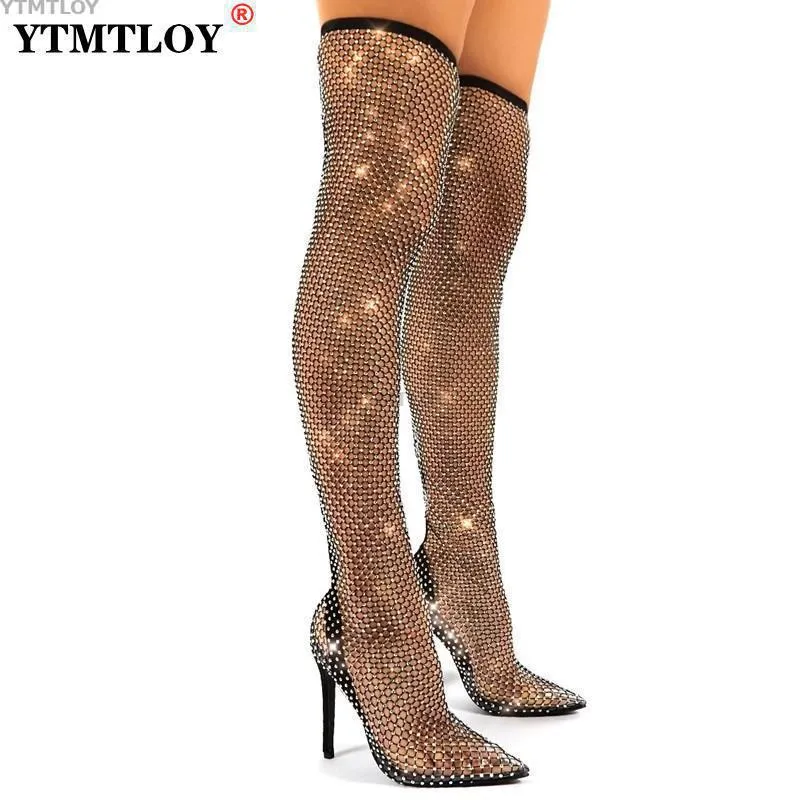 Shiny Mesh Stiletto Cut-Out Ankle Boots