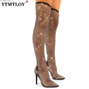 Shiny Mesh Stiletto Cut-Out Ankle Boots