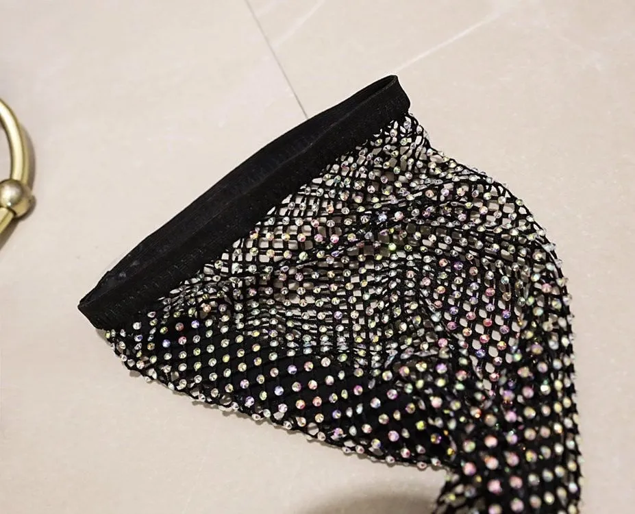 Shiny Mesh Stiletto Cut-Out Ankle Boots