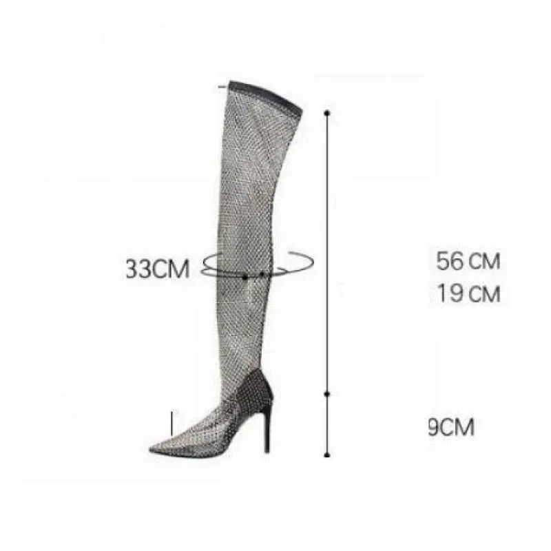 Shiny Mesh Stiletto Cut-Out Ankle Boots