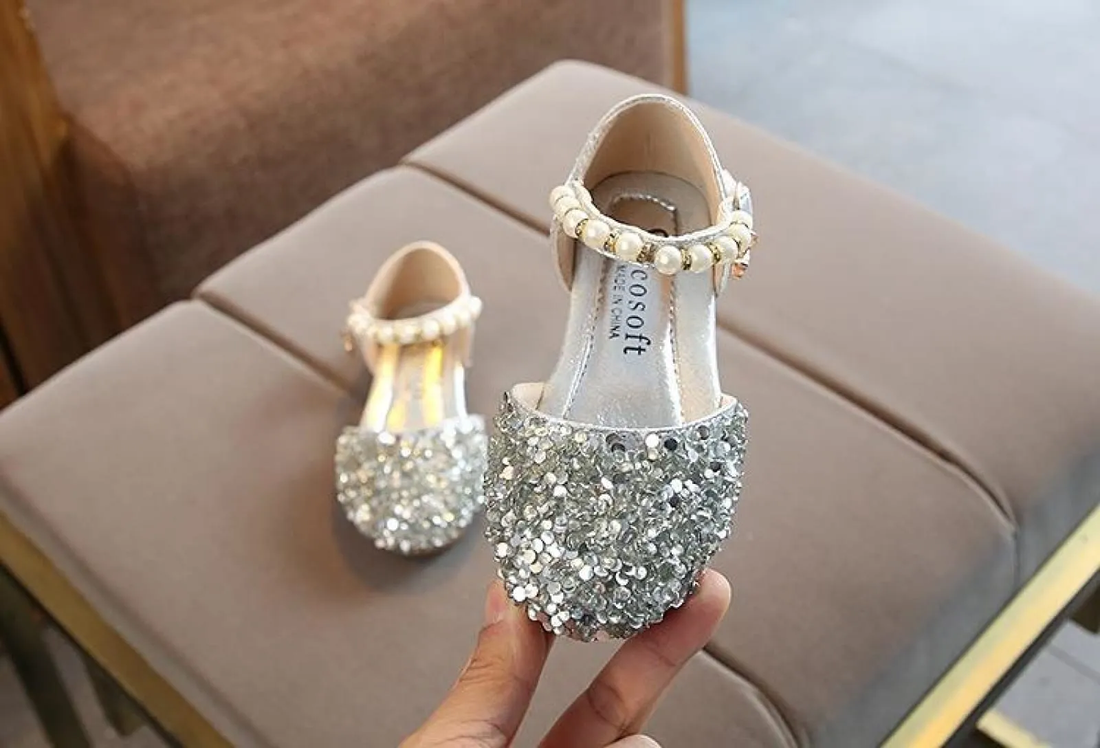 Silver / Gold / Pink Beaded Flower Girl Shoes Baby Dancing Kids Sandals Wedding Shoes