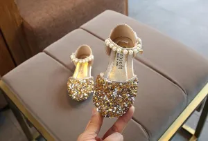 Silver / Gold / Pink Beaded Flower Girl Shoes Baby Dancing Kids Sandals Wedding Shoes