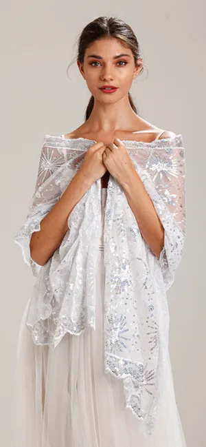 Silver Sequin Stars & Moons Design Shawl