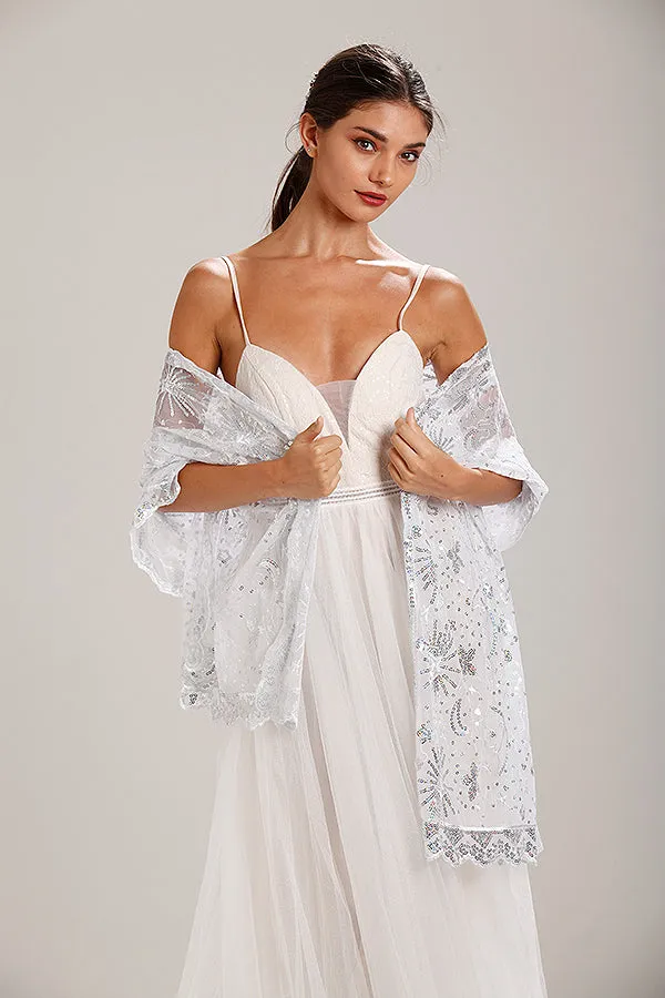 Silver Sequin Stars & Moons Design Shawl