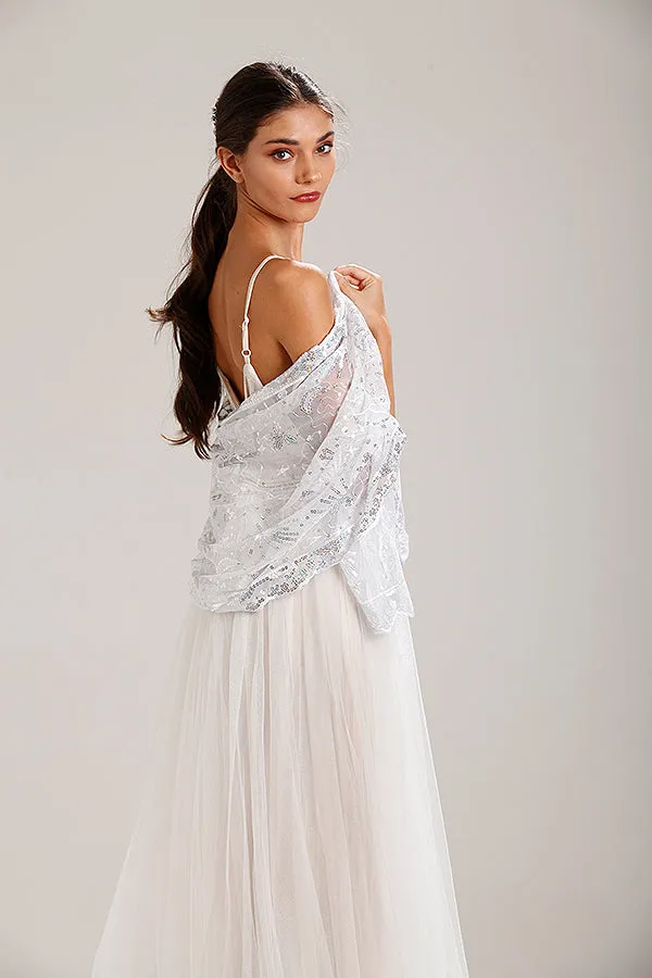 Silver Sequin Stars & Moons Design Shawl