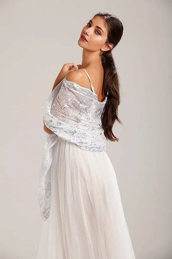 Silver Sequin Stars & Moons Design Shawl