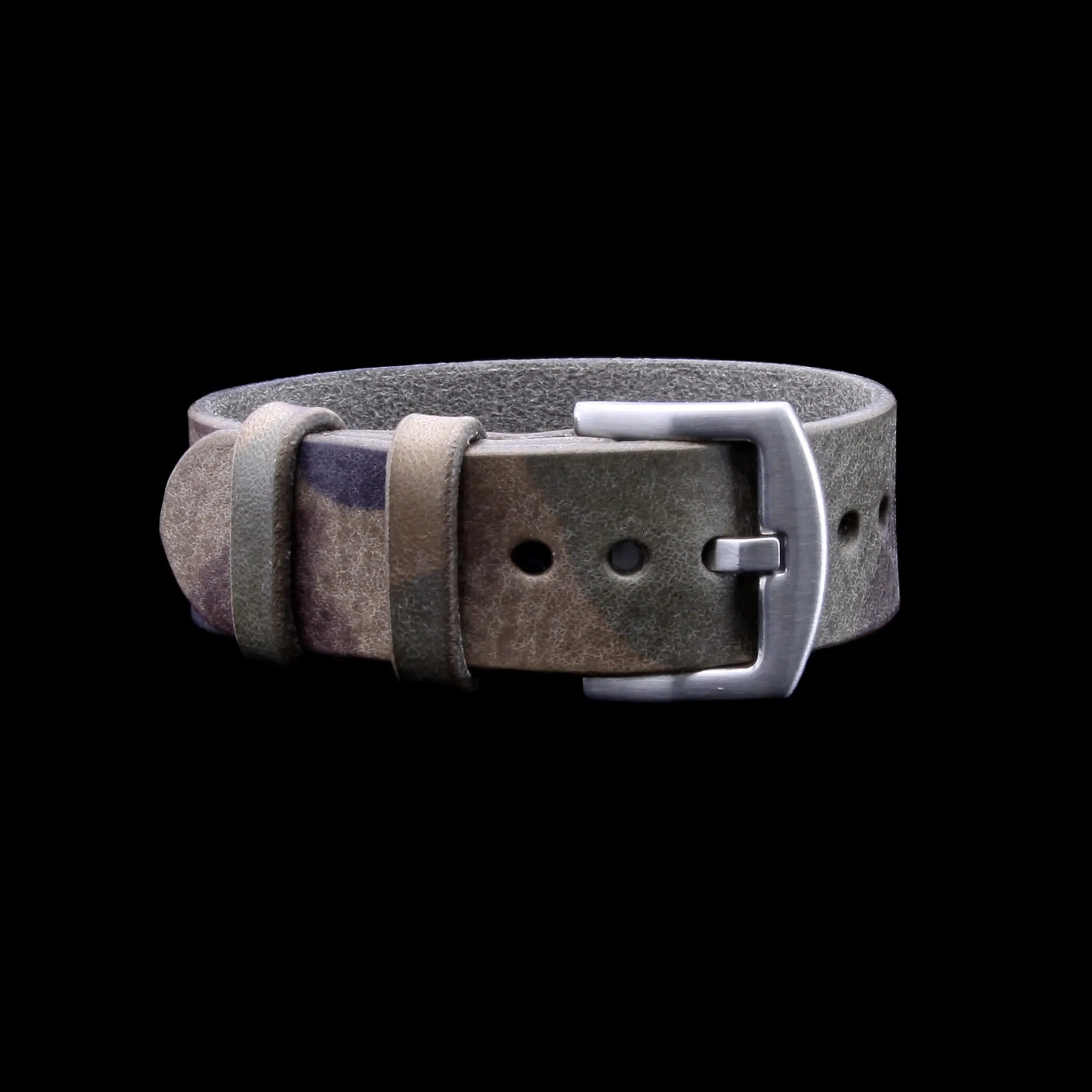 Single Pass Leather Watch Strap, 2-Keeper Camo Grigio