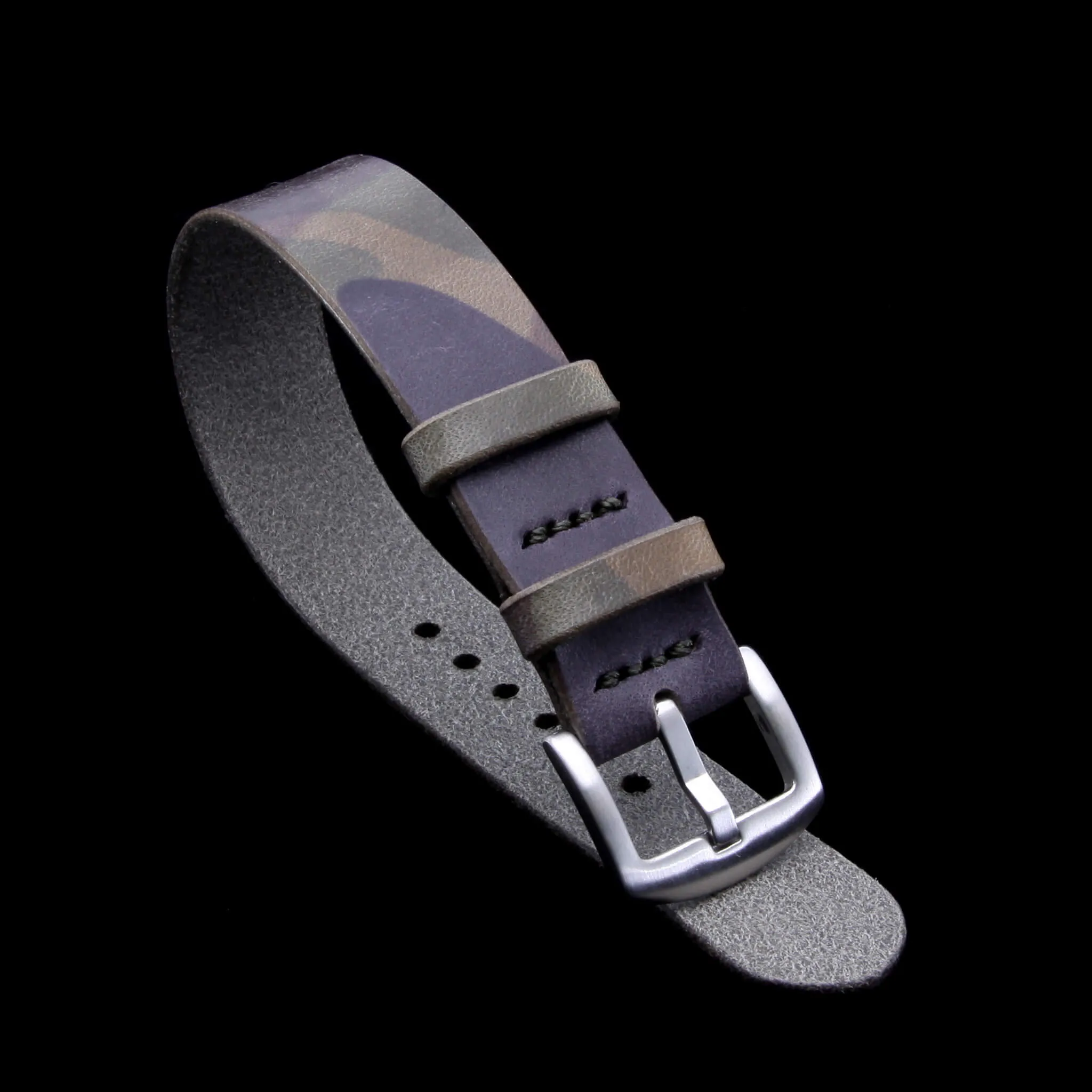 Single Pass Leather Watch Strap, 2-Keeper Camo Grigio