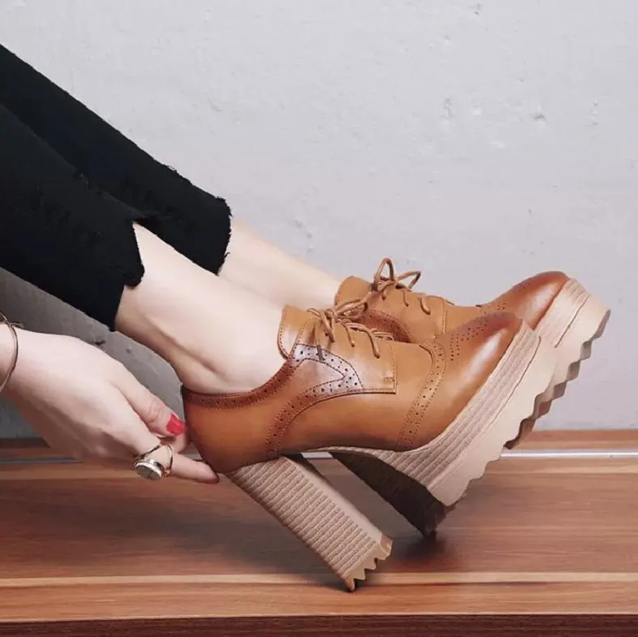 Small Size Chunky Wooden Heel Platform Shoes MS193