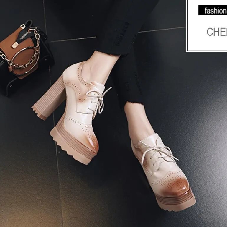 Small Size Chunky Wooden Heel Platform Shoes MS193