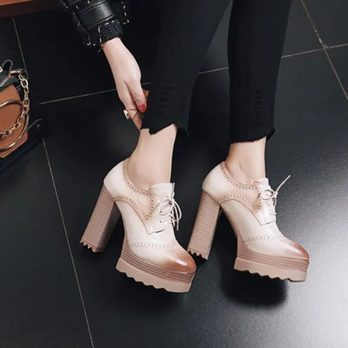 Small Size Chunky Wooden Heel Platform Shoes MS193