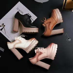 Small Size Chunky Wooden Heel Platform Shoes MS193