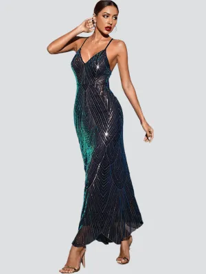 Spaghetti Asymmetric Backless Sequin Cocktail Dress MCW1050