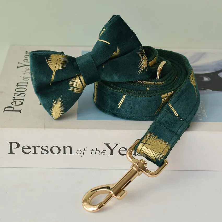 Sparkle With Green: Personalized Pet Bow Collar And Leash