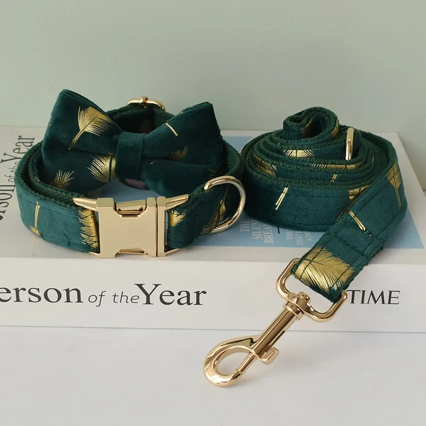 Sparkle With Green: Personalized Pet Bow Collar And Leash