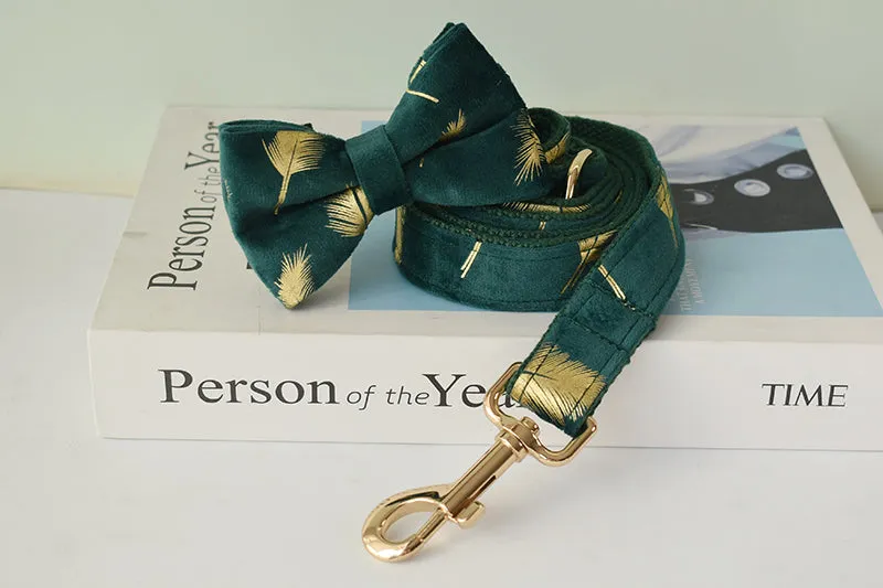 Sparkle With Green: Personalized Pet Bow Collar And Leash
